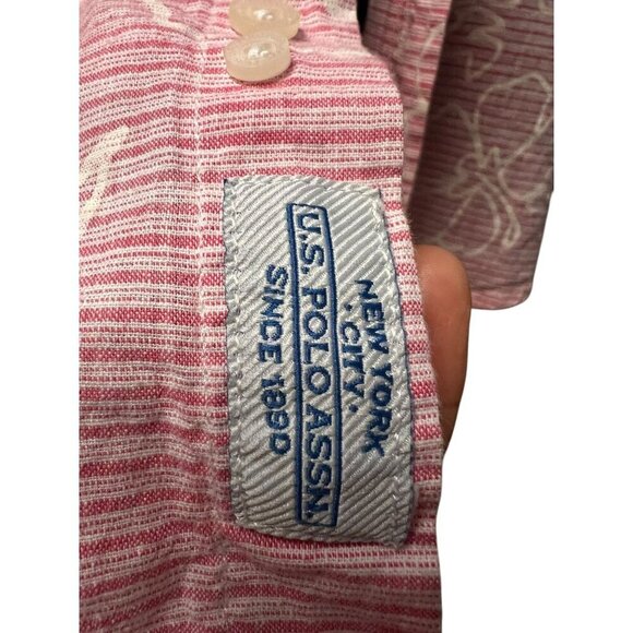 U.S. Polo Assn. Pink & White Floral Short Sleeve Button-Down Shirt, Vacation, re - Picture 7 of 9
